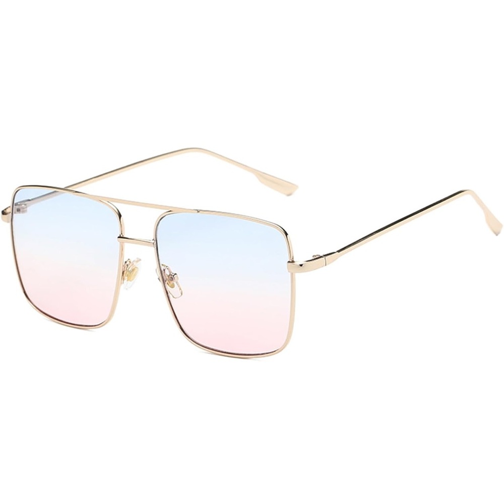 Gold square aviator sunglasses with Pink & Blue lens